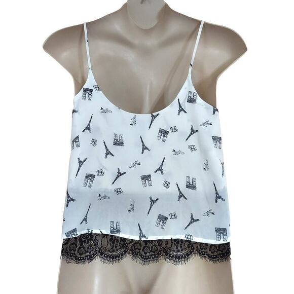 Timing Women's Mixed Media Black Lace Layered Graphic Sleeveless Crop Top - Picture 2 of 6